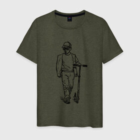 Мужская футболка хлопок с принтом Самокатер в Курске, 100% хлопок | прямой крой, круглый вырез горловины, длина до линии бедер, слегка спущенное плечо. | крутой | самокат | чёрно белый