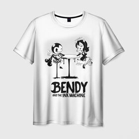 Мужская футболка 3D с принтом Bendy And The Ink Machine в Курске, 100% полиэфир | прямой крой, круглый вырез горловины, длина до линии бедер | bendy | bendy and the ink machine | бенди | бени | бенни | бэнди | детская | детям | игра | капли | компьютерная игра | краска | машина | подтеки | ужастик | чернила | чернильная