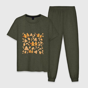 Мужская пижама хлопок с принтом Имбирные пряники в Курске, 100% хлопок | брюки и футболка прямого кроя, без карманов, на брюках мягкая резинка на поясе и по низу штанин
 | 