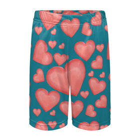 Детские спортивные шорты 3D с принтом Любовь в Курске,  100% полиэстер
 | пояс оформлен широкой мягкой резинкой, ткань тянется
 | бирюзовый | день влюбленных | любовь | розовый | сердце