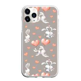 Чехол для iPhone 11 Pro Max матовый с принтом Влюбленные в Курске, Силикон |  | влюбленные | зайчики | пара | розовый | сердце | серый | шарики