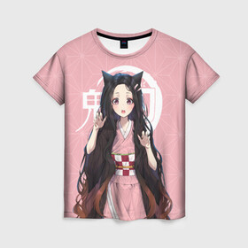 Женская футболка 3D с принтом Незуко розовый в Курске, 100% полиэфир ( синтетическое хлопкоподобное полотно) | прямой крой, круглый вырез горловины, длина до линии бедер | Тематика изображения на принте: kimetsu no yaiba | nezuko | tanjiro kamado | zenitsu agatsuma | камадо | клинок рассекающий демонов | незуко | танджиро камадо