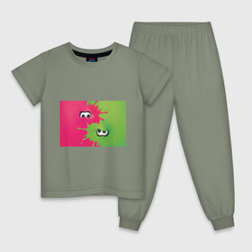 Детская пижама хлопок с принтом Splatoon в Курске, 100% хлопок |  брюки и футболка прямого кроя, без карманов, на брюках мягкая резинка на поясе и по низу штанин
 | Тематика изображения на принте: splatoon | глаза | сплатун