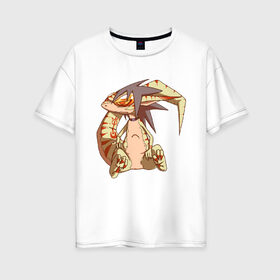 Женская футболка хлопок Oversize с принтом Дракончик в Курске, 100% хлопок | свободный крой, круглый ворот, спущенный рукав, длина до линии бедер
 | cute | rudragon | дракон | недовольный | хвост