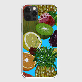 Чехол для iPhone 12 Pro Max с принтом Фруктовый микс в Курске, Силикон |  | ананас | апельсин | виноград | киви | клубника | кокос | фрукты