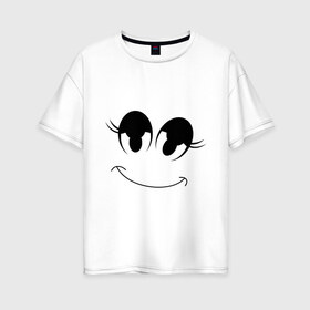 Женская футболка хлопок Oversize с принтом Довольная моська в Курске, 100% хлопок | свободный крой, круглый ворот, спущенный рукав, длина до линии бедер
 | smile | глаза | довольный | смайл | улыбка