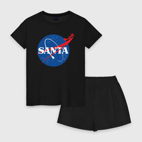 Женская пижама с шортиками хлопок с принтом SANTA \ NASA. в Курске, 100% хлопок | футболка прямого кроя, шорты свободные с широкой мягкой резинкой | 