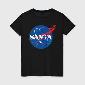 Женская футболка хлопок с принтом SANTA \ NASA. в Курске, 100% хлопок | прямой крой, круглый вырез горловины, длина до линии бедер, слегка спущенное плечо | 