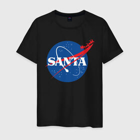 Мужская футболка хлопок с принтом SANTA \ NASA. в Курске, 100% хлопок | прямой крой, круглый вырез горловины, длина до линии бедер, слегка спущенное плечо. | 