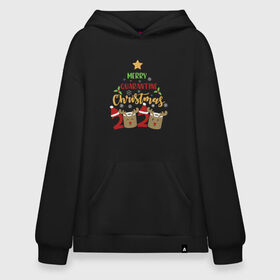 Худи SuperOversize хлопок с принтом Merry Quarantine Christmas. в Курске, 70% хлопок, 30% полиэстер, мягкий начес внутри | карман-кенгуру, эластичная резинка на манжетах и по нижней кромке, двухслойный капюшон
 | 