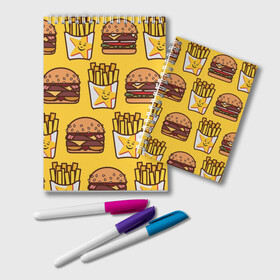 Блокнот с принтом фастфуд в Курске, 100% бумага | 48 листов, плотность листов — 60 г/м2, плотность картонной обложки — 250 г/м2. Листы скреплены удобной пружинной спиралью. Цвет линий — светло-серый
 | Тематика изображения на принте: гамбургер | еда | картошка фри | фастфуд