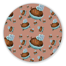 Коврик для мышки круглый с принтом Шоколадка-балеринка в Курске, резина и полиэстер | круглая форма, изображение наносится на всю лицевую часть | балерина | девочка | пирожное | пуанты | танец | шоколад
