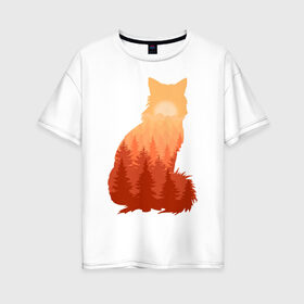 Женская футболка хлопок Oversize с принтом Лиса в Курске, 100% хлопок | свободный крой, круглый ворот, спущенный рукав, длина до линии бедер
 | fox | лес | лис | лиса | лисенок | лисичка | рыжий