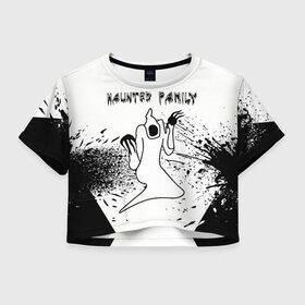 Женская футболка Crop-top 3D с принтом KIZARU: HAUNTED FAMILY. в Курске, 100% полиэстер | круглая горловина, длина футболки до линии талии, рукава с отворотами | born to trap | haunted family | kizaru | rep | кизару | музыка | олег нечипоренко | репер | рэп | хантед фэмили