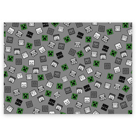 Поздравительная открытка с принтом Minecraft в Курске, 100% бумага | плотность бумаги 280 г/м2, матовая, на обратной стороне линовка и место для марки
 | alex | creeper | minecraft | steve | алекс | блок | вызыватель | зомби | игра | крипер | майнкрафт | победитель | приключения | свинья | стив