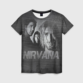 Женская футболка 3D с принтом Нирвана в Курске, 100% полиэфир ( синтетическое хлопкоподобное полотно) | прямой крой, круглый вырез горловины, длина до линии бедер | kurt cobain | nirvana | rock | курт кобейн | нирвана | рок
