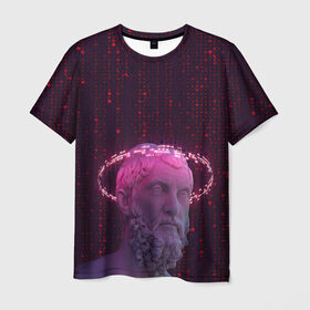 Мужская футболка 3D с принтом Мудрец в Курске, 100% полиэфир | прямой крой, круглый вырез горловины, длина до линии бедер | киберпанк | мудрец | неон | скульптура
