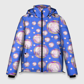 Мужская зимняя куртка 3D с принтом Мыльные пузыри в Курске, верх — 100% полиэстер; подкладка — 100% полиэстер; утеплитель — 100% полиэстер | длина ниже бедра, свободный силуэт Оверсайз. Есть воротник-стойка, отстегивающийся капюшон и ветрозащитная планка. 

Боковые карманы с листочкой на кнопках и внутренний карман на молнии. | вода | лето | мыло | мыльная пена | пена | пузыри | синий | фиолетовый | шампунь