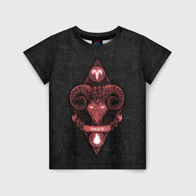 Детская футболка 3D с принтом ОВЕН в Курске, 100% гипоаллергенный полиэфир | прямой крой, круглый вырез горловины, длина до линии бедер, чуть спущенное плечо, ткань немного тянется | aries | животное | зверь | знак зодиака | овен