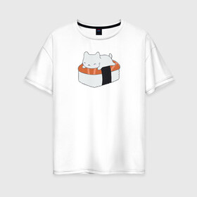 Женская футболка хлопок Oversize с принтом Суши в Курске, 100% хлопок | свободный крой, круглый ворот, спущенный рукав, длина до линии бедер
 | вкусняшка | котейка | любовь | милый