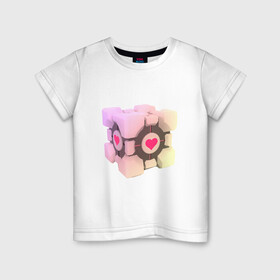 Детская футболка хлопок с принтом Companion Cube в Курске, 100% хлопок | круглый вырез горловины, полуприлегающий силуэт, длина до линии бедер | Тематика изображения на принте: companion cube | cube | heart | portal | portal 2 | компаньон куб | куб | сердечко | сердце