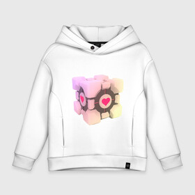 Детское худи Oversize хлопок с принтом Companion Cube в Курске, френч-терри — 70% хлопок, 30% полиэстер. Мягкий теплый начес внутри —100% хлопок | боковые карманы, эластичные манжеты и нижняя кромка, капюшон на магнитной кнопке | Тематика изображения на принте: companion cube | cube | heart | portal | portal 2 | компаньон куб | куб | сердечко | сердце