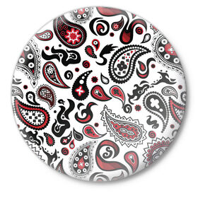 Значок с принтом Молекулярный рисунок в Курске,  металл | круглая форма, металлическая застежка в виде булавки | Тематика изображения на принте: арт | белый | биология | красный | молекула | рисунок | чёрный
