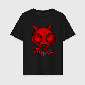 Женская футболка хлопок Oversize с принтом Smile в Курске, 100% хлопок | свободный крой, круглый ворот, спущенный рукав, длина до линии бедер
 | голова | красный | лицо | монстр | ужас | улыбка