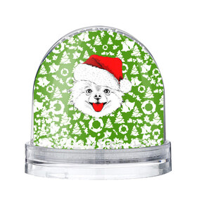 Снежный шар с принтом Веселый Щенок Санта в Курске, Пластик | Изображение внутри шара печатается на глянцевой фотобумаге с двух сторон | Тематика изображения на принте: 