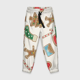 Детские брюки 3D с принтом рождественские пряники в Курске, 100% полиэстер | манжеты по низу, эластичный пояс регулируется шнурком, по бокам два кармана без застежек, внутренняя часть кармана из мелкой сетки | Тематика изображения на принте: 