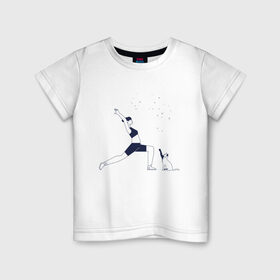 Детская футболка хлопок с принтом Магия утра в Курске, 100% хлопок | круглый вырез горловины, полуприлегающий силуэт, длина до линии бедер | fitness | yoga. | девушка | дом | заряд на весь день | зарядка | йога | кошка | утро | фитнес | хорошее настроение