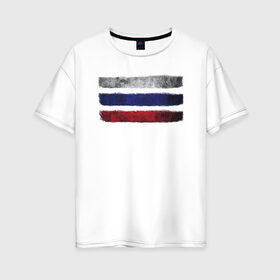 Женская футболка хлопок Oversize с принтом Флаг России в Курске, 100% хлопок | свободный крой, круглый ворот, спущенный рукав, длина до линии бедер
 | russia | белый | красный | россия | синий | флаг