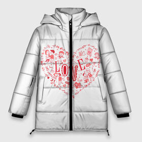Женская зимняя куртка 3D с принтом Сердце для любимой в Курске, верх — 100% полиэстер; подкладка — 100% полиэстер; утеплитель — 100% полиэстер | длина ниже бедра, силуэт Оверсайз. Есть воротник-стойка, отстегивающийся капюшон и ветрозащитная планка. 

Боковые карманы с листочкой на кнопках и внутренний карман на молнии | ball | bird | castle | cat | cloud | couple | cupid | diamond | flower | heart | letter | love | ring | бриллиант | замок | кольцо | кот | купидон | любовь | облако | пара | письмо | птица | сердце | цветок | шарик