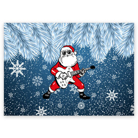 Поздравительная открытка с принтом Дед Мороз Рокер в Курске, 100% бумага | плотность бумаги 280 г/м2, матовая, на обратной стороне линовка и место для марки
 | гитара | гитарист | год | дед | зима | зимний | клаус | метал | металл | мороз | музыка | музыкант | новый | рождество | рок | рокер | санта