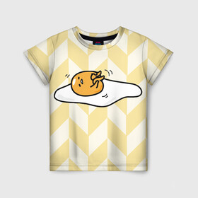 Детская футболка 3D с принтом гудетама в Курске, 100% гипоаллергенный полиэфир | прямой крой, круглый вырез горловины, длина до линии бедер, чуть спущенное плечо, ткань немного тянется | Тематика изображения на принте: гудетама | еда | ленивое яйцо | яичница