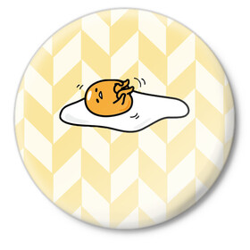 Значок с принтом гудетама в Курске,  металл | круглая форма, металлическая застежка в виде булавки | Тематика изображения на принте: гудетама | еда | ленивое яйцо | яичница