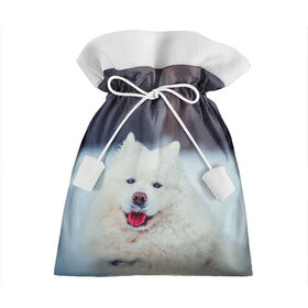 Подарочный 3D мешок с принтом САМОЕД в Курске, 100% полиэстер | Размер: 29*39 см | animals | dog | winter | домашние | друг | животные | звери | зима | лайка | пес | песель | природа | пушистый | самоед | собаки | собачка | хаски