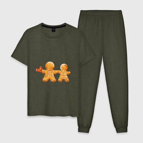 Мужская пижама хлопок с принтом Пряничные человечки в Курске, 100% хлопок | брюки и футболка прямого кроя, без карманов, на брюках мягкая резинка на поясе и по низу штанин
 | 