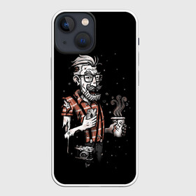 Чехол для iPhone 13 mini с принтом Зомби Хипстер в Курске,  |  | Тематика изображения на принте: 100 | alter | bad | beard | boy | dead | death | ego | head | hipster | life | old | omg | real | retro | skull | zombie | борода | бородач | бро | зомби | на | ретро | стиле | хипстер | череп | эко