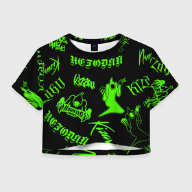 Женская футболка Crop-top 3D с принтом KIZARU / HAUNTED FAMILY в Курске, 100% полиэстер | круглая горловина, длина футболки до линии талии, рукава с отворотами | haunted family | kizaru | kizaru   haunted family | rap | кизару | негодяй | рэп | хип хоп