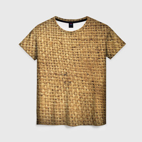Женская футболка 3D с принтом Мешок в Курске, 100% полиэфир ( синтетическое хлопкоподобное полотно) | прямой крой, круглый вырез горловины, длина до линии бедер | 2021 | 3d | мешковина | мешок | нити | плед | прикол | текстура | ткань | толстовка | тренд | тряпка | футболка