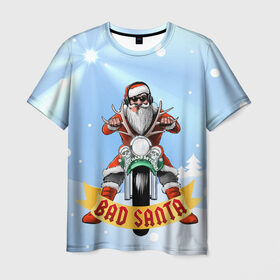Мужская футболка 3D с принтом Bad Santa Biker в Курске, 100% полиэфир | прямой крой, круглый вырез горловины, длина до линии бедер | 