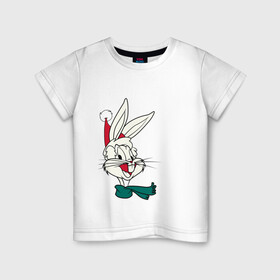 Детская футболка хлопок с принтом Bugs Bunny в Курске, 100% хлопок | круглый вырез горловины, полуприлегающий силуэт, длина до линии бедер | looney tunes | warner bros | багз банни | безумные мелодии | веселые мелодии | ворнер | луни тюнз | луни тюнс | мультяшки | новый год