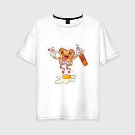 Женская футболка хлопок Oversize с принтом Завтрак чемпиона в Курске, 100% хлопок | свободный крой, круглый ворот, спущенный рукав, длина до линии бедер
 | арт | еда | завтрак | носки | рисунок | тостер | утро | яичница