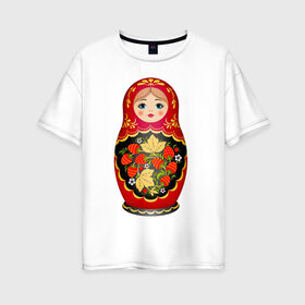 Женская футболка хлопок Oversize с принтом Матрешка Снегурка Хохлома в Курске, 100% хлопок | свободный крой, круглый ворот, спущенный рукав, длина до линии бедер
 | 