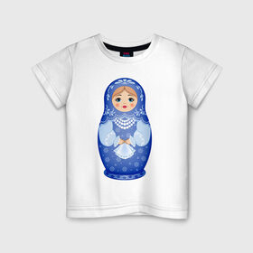 Детская футболка хлопок с принтом Матрешка Снегурка Гжель в Курске, 100% хлопок | круглый вырез горловины, полуприлегающий силуэт, длина до линии бедер | 