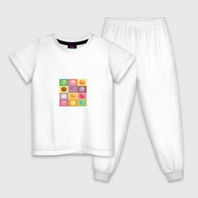Детская пижама хлопок с принтом Macaron в Курске, 100% хлопок |  брюки и футболка прямого кроя, без карманов, на брюках мягкая резинка на поясе и по низу штанин
 | macaron | еда | иллюстрация | макарон | печенье | поп арт | ретро | французский бисквит