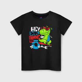 Детская футболка хлопок с принтом Dino hipster в Курске, 100% хлопок | круглый вырез горловины, полуприлегающий силуэт, длина до линии бедер | cool | dinisaur | dude | hype | muzzle | skateboard | динозавр | круто | очки | скейтборд | хайп | чувак