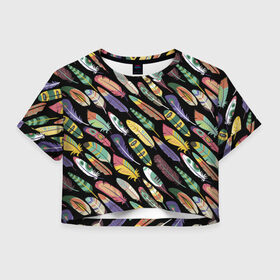 Женская футболка Crop-top 3D с принтом Feathers в Курске, 100% полиэстер | круглая горловина, длина футболки до линии талии, рукава с отворотами | color | cool | fashion | feather | hipster | круто | мода | перо | хипстер | цвет