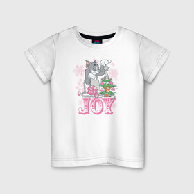 Детская футболка хлопок с принтом JOY в Курске, 100% хлопок | круглый вырез горловины, полуприлегающий силуэт, длина до линии бедер | tom and jerry | vdkimel | warner bros | елка | том и джерри